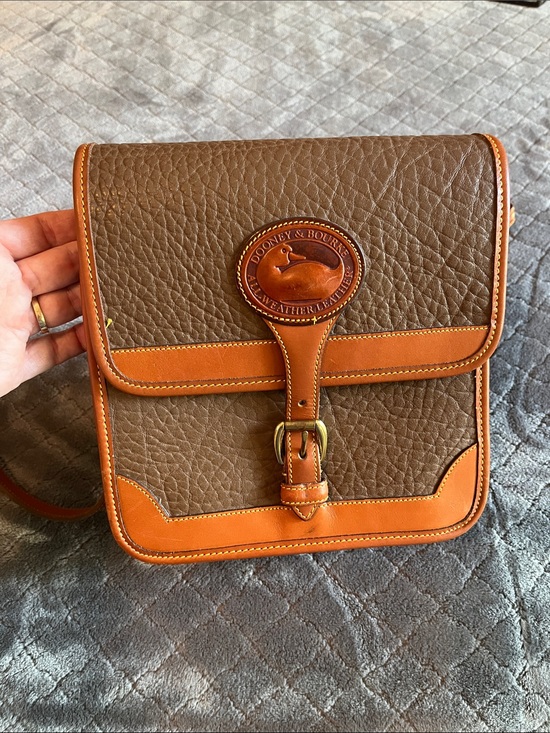 Dooney & Bourke Handbags - Dooney & Bourke Vintage AWL Pebbled Leather Crossbody Saddle Bag Brown Tan Trim